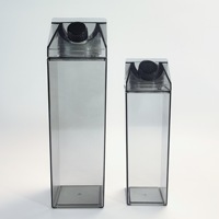 Botella de Leche Cuadrada de 1000 ml (34 oz), Botella de Agua Transparente con Forma de Cartón, Vaso Cuadrado de Plástico para Jugo, Taza Deportiva para Niñas