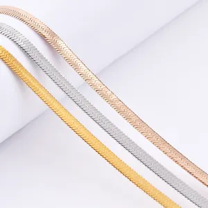 Cadenas de acero inoxidable para fabricación de collares o pulseras, cadena plana de serpiente de plata