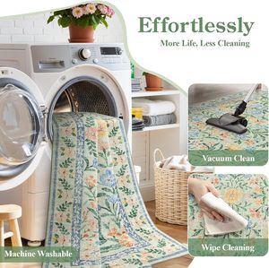 <span class=keywords><strong>Tapis</strong></span> d'intérieur bohème ultra fin, non pelucheux, à motifs floraux, lavable en machine, <span class=keywords><strong>rose</strong></span> et <span class=keywords><strong>vert</strong></span> doux, 5x7 - Product Image 4