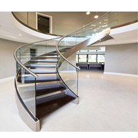Marche intérieure de luxe en verre trempé, nordique, moderne, courbée, en acier, escalier pour Villa