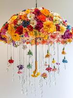 Lustre géant en forme de parapluie de luxe, installation florale artificielle au plafond pour la décoration de lieux de mariage, hall d'hôtel et événements