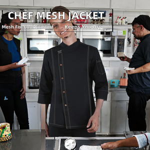 Uniforme de Chef Negro de Malla Tejida Transpirable, Camisa de Chef de Manga Larga, Chaqueta Impermeable para Trabajo en la Cocina, Uniforme Unisex - Product Image 2