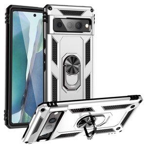 Pour Google <span class=keywords><strong>Pixel</strong></span> <span class=keywords><strong>7</strong></span> <span class=keywords><strong>Pro</strong></span> Antichoc TPU + PC Étui de protection avec support rotatif à 360 degrés (Argent) - Product Image 1