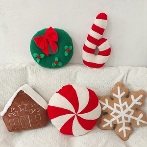 Factory Nature Red White Striped Candy Cane Santa Claus Shape Tufted Embroidered Cushion <b>Christmas</b> <b>Throw</b> Pillow Decor - Product Image 1