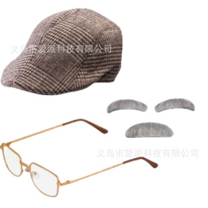 Conjunto de disfraz de caballero estilo Gatsby con sombrero británico retro, bigote, cejas y gafas para atuendo de gangster o bandido. - Product Image 5