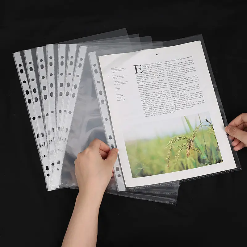 Hot Sale Clear Plastic Sheet Protectors 11 Holes A4 Plastic Transparent File Folder Punch Pockets
