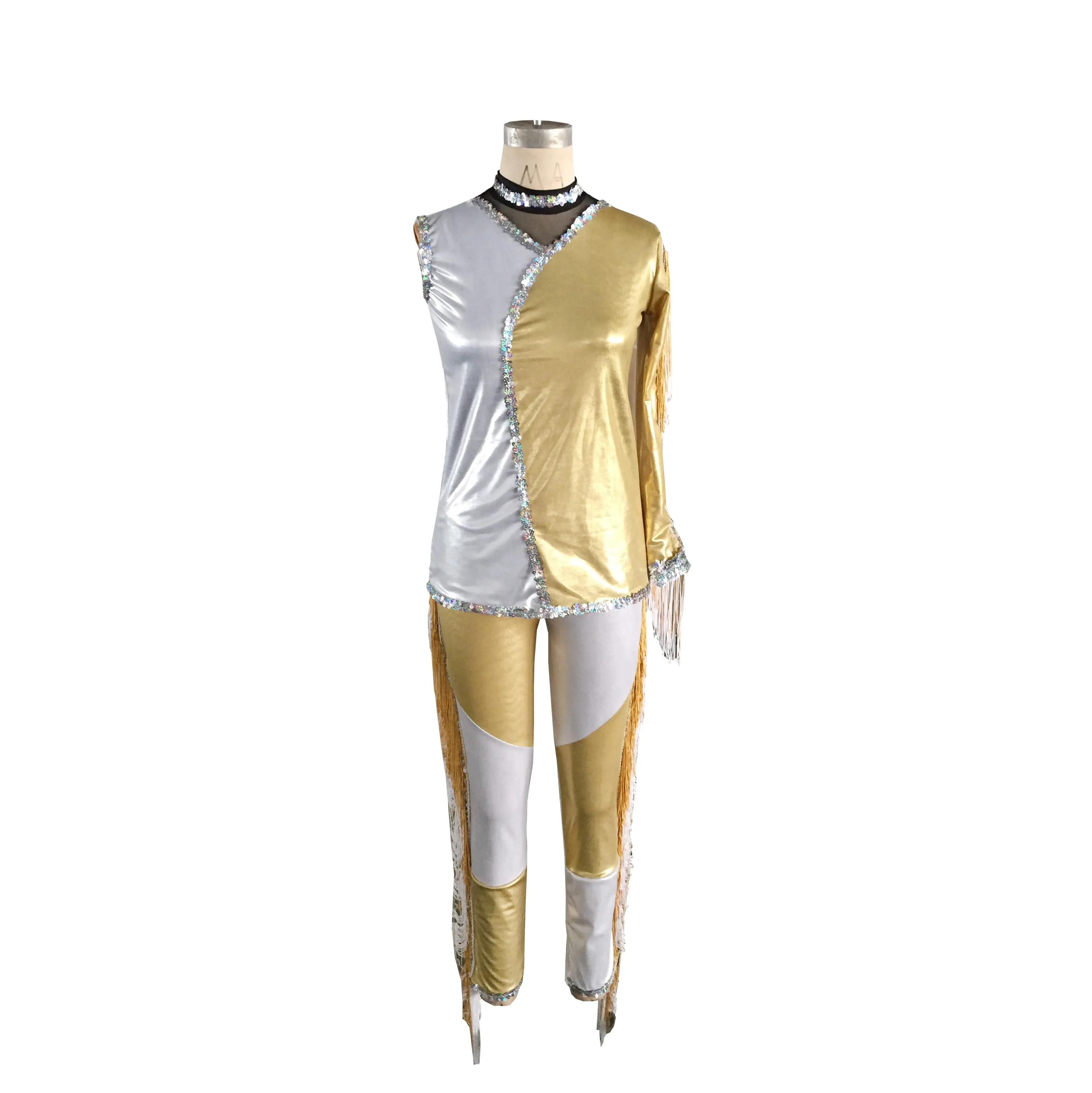 Traje de baile Crazy alien para hombre, ropa brillante de aluminio con lentejuelas doradas y blancas, para actuaciones en escenario, danza y jazz