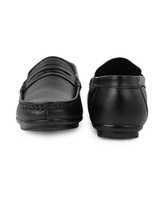 Mocassins en cuir véritable noir pour hommes, élégants, confortables, faciles à enfiler, chaussures décontractées et habillées - Product Image 3