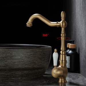 European Traditional <strong>Brass</strong> Kitchen Bathroom Sink Faucet Single Hole Ceramic Valve Single Handle Deck Mounted Rotatable Tap Wc - Product Image 3
