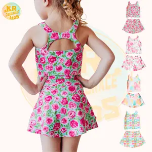 2024 New Wholesale Baby Girl Yoga Wear Suit Fitness Jogging Kids Yoga Suit Sleeveless Top Skirt 2pc Set Cute Printed Sports Wear