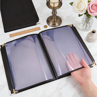 Porte-menu personnalisé A4 en cuir PU avec pochettes transparentes, couverture de menu noire pour restaurant, café, bar, hôtel