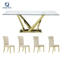Mesa de comedor redonda de cristal, mesa de cocina con parte superior de  vidrio templado transparente y 4 patas cromadas doradas, mesa de comedor