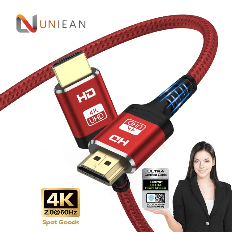 ขายส่ง 1-2-3-4.5M ไนลอนชุบทอง HDMI 2.0 รุ่นความเร็วสูง 48Gbps รองรับไดนามิก HDR 4K ความละเอียด 60Hz สาย HDMI