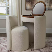 Ensemble coiffeuse avec miroir rabattable, table de maquillage rembourrée en bouclette et tabouret incurvé, bureau de toilette avec rangement dissimulé pour chambre à coucher