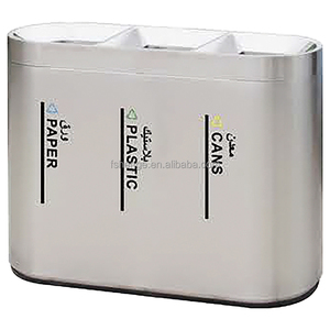 Poubelle en acier inoxydable à 3 compartiments, 60L, poubelle de recyclage pour usage intérieur et extérieur, pour bureau, aéroport, poubelle publique - Product Image 2