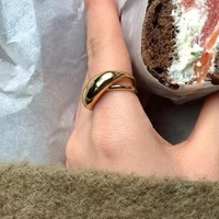 Joyería de acero inoxidable chapado en oro de 18K para mujer, anillos abiertos con domo cruzado de doble capa gruesa