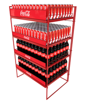 Nouvel arrivage : Présentoir gondole métallique léger personnalisé pour Coca-Cola, système d'étagères avec revêtement en poudre époxy, 4 niveaux
