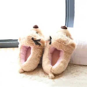 STONE VILLAGE Autumn And Winter New Cartoon Bow Dog Cotton Slippers Home Indoor Couple Parent-Child Women Slippers Shoes