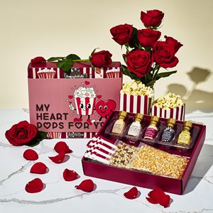 Set Regalo di Popcorn Gourmet per Serata <span class=keywords><strong>Film</strong></span> di San Valentino, 10 Sacchetti di Chicchi Misti Gialli, 5 Condimenti Gourmet in Omaggio - Product Image 2