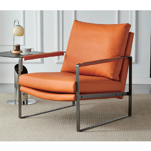 Ghế thư giãn phòng khách chất lượng cao màu cam đang thịnh hành, khung kim loại, ghế tựa tay bằng chất liệu PU - Product Image 1