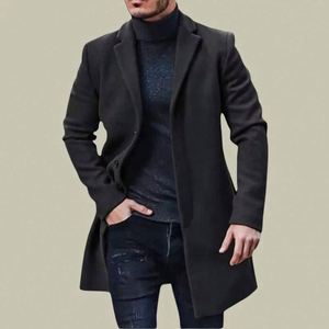 Manteau en laine pour <span class=keywords><strong>homme</strong></span> Yi, code européen, nouvelle couleur unie, chaud, mi-long, style <span class=keywords><strong>trench</strong></span>-<span class=keywords><strong>coat</strong></span> - Product Image 1