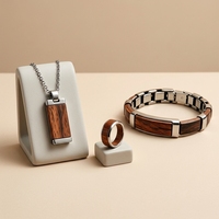 Geometrisches Architektur-Schmuckset aus 316L Edelstahl mit Naturholzeinlage im Minimalistischen Stil, Geschenk für Trauzeugen, OEM-Anpassung Möglich