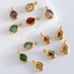 Thép không gỉ mạ vàng Birthstone Mặt dây chuyền DIY cổ trang sức phụ kiện nước Drop Shaped với Zircon cho trẻ em - Product Image 4
