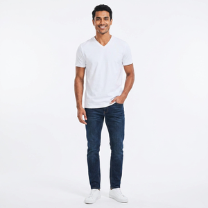 T-shirts décontractés pour hommes à col en V, à manches courtes, respirants, à séchage rapide, de haute qualité, personnalisables, à motif uni ou imprimé - Product Image 1