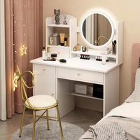 Table de maquillage moderne blanc chaud avec 2 à 4 tiroirs, miroir éclairé, luminosité à 3 niveaux, design modulaire, table de toilette pour chambre à coucher