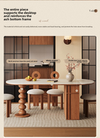 Table de salle à manger rétro en pierre de travertin français, rangement pliable ovale, table d'îlot extensible en bois massif vintage