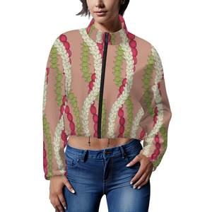 カスタムメイドハワイレイデザインフリースパーカーショートジャケットWihジッパー女性用プリントオンデマンド高品質生地フリース - Product Image 4