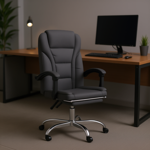 Sedia da Ufficio Grigio Scuro 100% Poliestere Reclinabile Girevole con Telaio in Metallo e Base Cromata per Sedute da Ufficio - Product Image 2