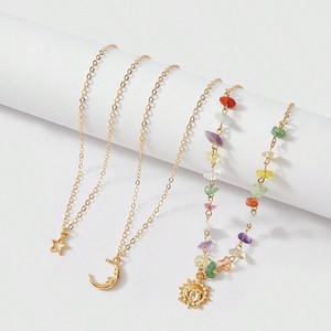Rétro lune, <span class=keywords><strong>soleil</strong></span>, étoile pendentif collier femmes multicouche couleur or métal couleur <span class=keywords><strong>pierre</strong></span> tissage filles bijoux <span class=keywords><strong>de</strong></span> mode - Product Image 2