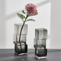 Vase en verre empilable de style nordique luxueux et créatif, vase à fleurs géométrique carré moderne pour la décoration de table à la maison