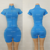 Fabricants de vêtements Y2k Nylon et Spandex Fermeture Éclair Manches Courtes Raglan et Mini Shorts 2 Pièces Ensemble Femmes Été