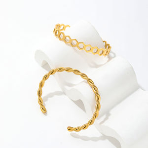 Braccialetto con polsino in corda intrecciata in oro e argento di fascia alta bracciale rigido regolabile da donna gioielli in acciaio inossidabile - Product Image 6