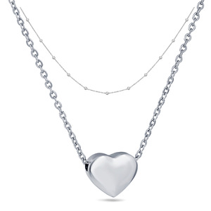 Collar de Cadena de Clavícula de Doble Capa de Acero Inoxidable 304 Chapado en Oro de 18K con Colgante de Corazón Minimalista de Estilo Europeo Americano - Product Image 5