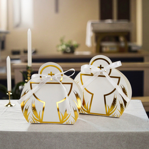 Boîtes à bonbons en papier avec rubans, design Saint Graal, pour baptême, boîtes à biscuits en papier avec croix pour baptême, pour fête de naissance - Product Image 5