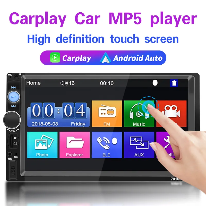 7 inch màn hình cảm ứng với Rear View máy ảnh đôi DIN Car Stereo đài phát thanh đa phương tiện MP5 Player với Carplay và Android tự động