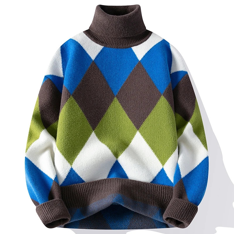 Pull Homme Col Roulé Décontracté Gris Blanc Noir - Vintage, Automne/hiver