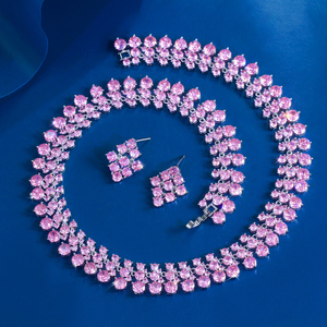 Super lujoso redondo <span class=keywords><strong>Cubic</strong></span> <span class=keywords><strong>Zirconia</strong></span> collar y pendientes compromiso boda romántico Rosa grueso gran conjunto de joyas para mujeres - Product Image 3