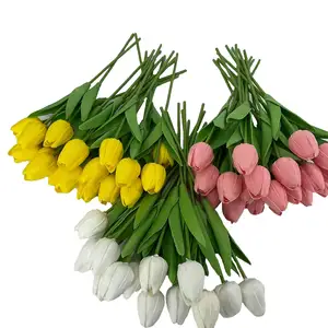 מכירה לוהטת מגע אמיתי Pu מלאכותי פלסטיק פרח טוליפ דקורטיבי מלאכותי מיני פרחים צבעוני עבור בית חתונת קישוט