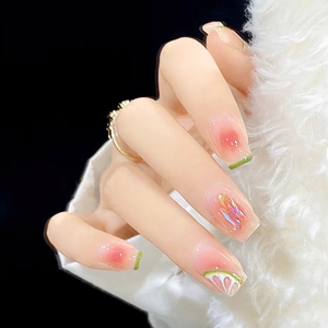 Faux Ongles Courts Carrés Effet Press-On Vert French Manucure Réutilisables à Coller en ABS – <span class=keywords><strong>24</strong></span> Pièces pour Doigts - Product Image 2