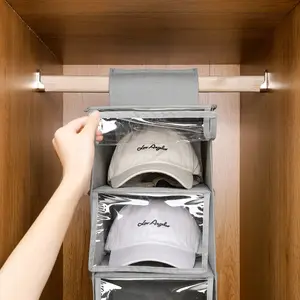 DS3046 Hanging Bag Dust Proof Hat Holder Cap Organizer With Dust Shield 10 Shelf Hanging Closet Hat Organizer For Baseball Caps