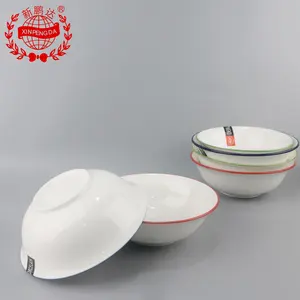 Hot Sale New bone china restaurant round plain white shark fin soup ceramic bowl with blue red and green line