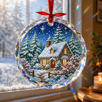Ornement suspendu en verre de cristal à facettes rondes Twilight Forest, ornement décoratif en verre de cristal pour la décoration murale intérieure de la chambre à coucher