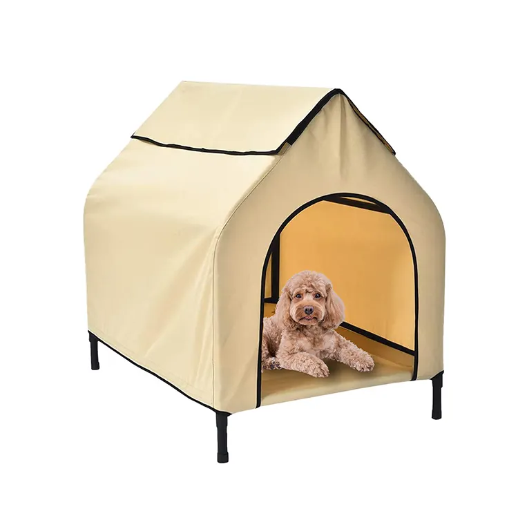 Manufacturer high quality washable oxford tent house style folding pet bed pet cot elevated dog with canopy for travel camping