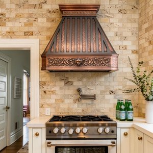 <span class=keywords><strong>Hotte</strong></span> de cuisine murale en cuivre artisanal sur mesure, calibre 16, embossée, d'inspiration européenne, prête à l'emploi pour villa de luxe - Product Image 5