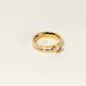 Anillo de Media Eternidad de Lujo con Bisel de Circonita Rosa, Acero Inoxidable Antideslustre, Chapado en Oro de 18K, Apilable, Joyería de Boda para Mujer - Product Image 6