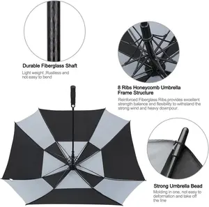 Extra Large Golf Umbrella 62 68 Inch Vented Square Umbrella Windproof Auto Open Double Canopy Umbrella